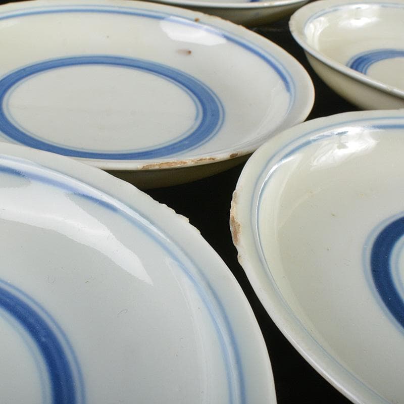 和食器　九谷焼　古九谷　角福銘　染付　古染写　丸文皿　小皿　十客　V　R7019