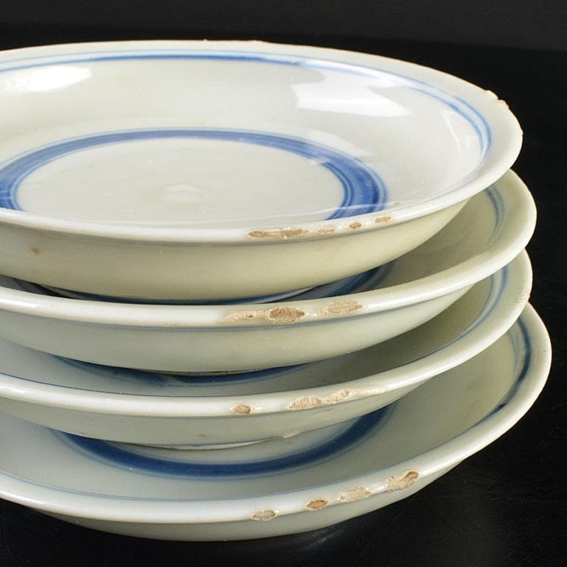 和食器　九谷焼　古九谷　角福銘　染付　古染写　丸文皿　小皿　十客　V　R7019