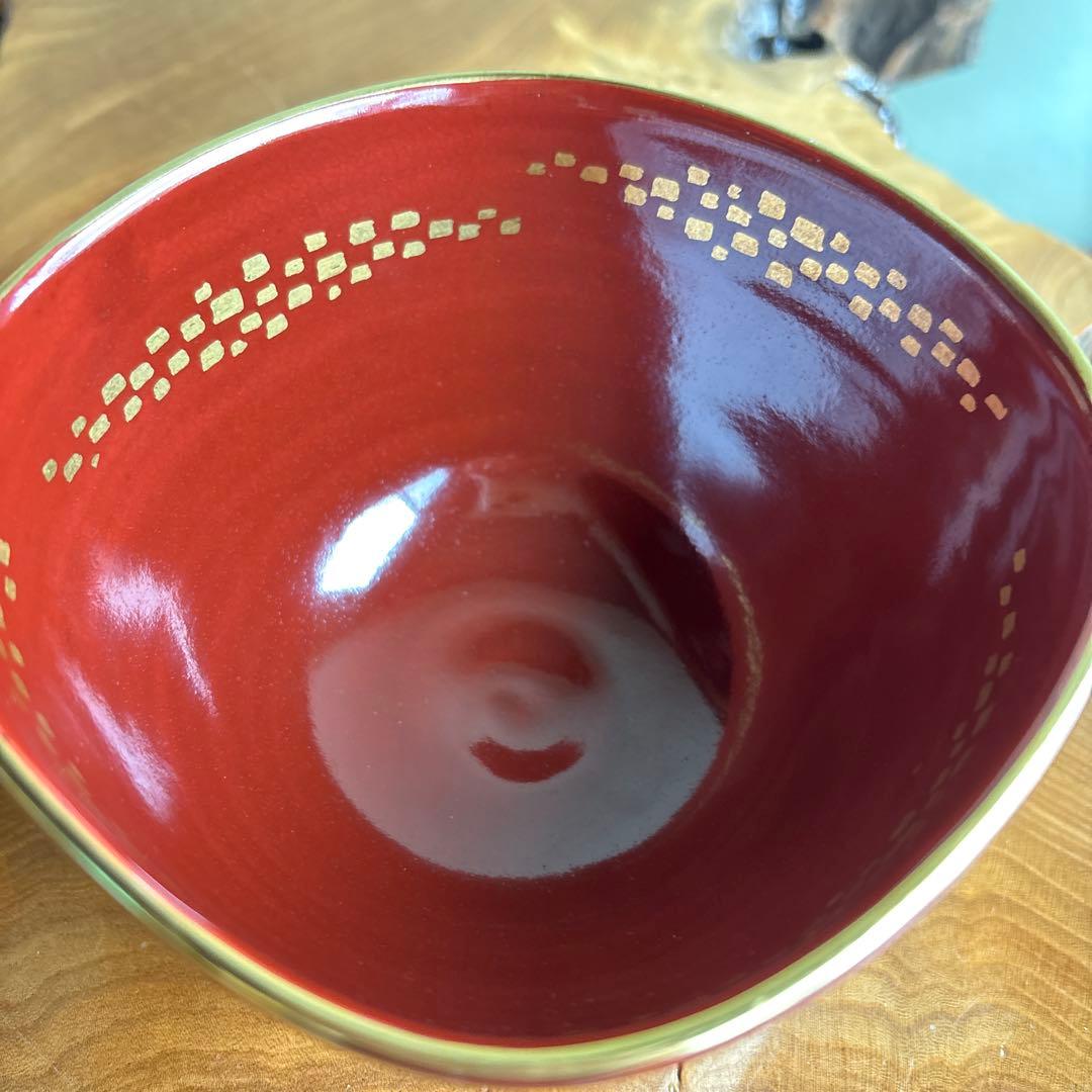 京焼 陶楽造 「赤地金四君子」清水焼 抹茶碗 茶道具 共箱(72)