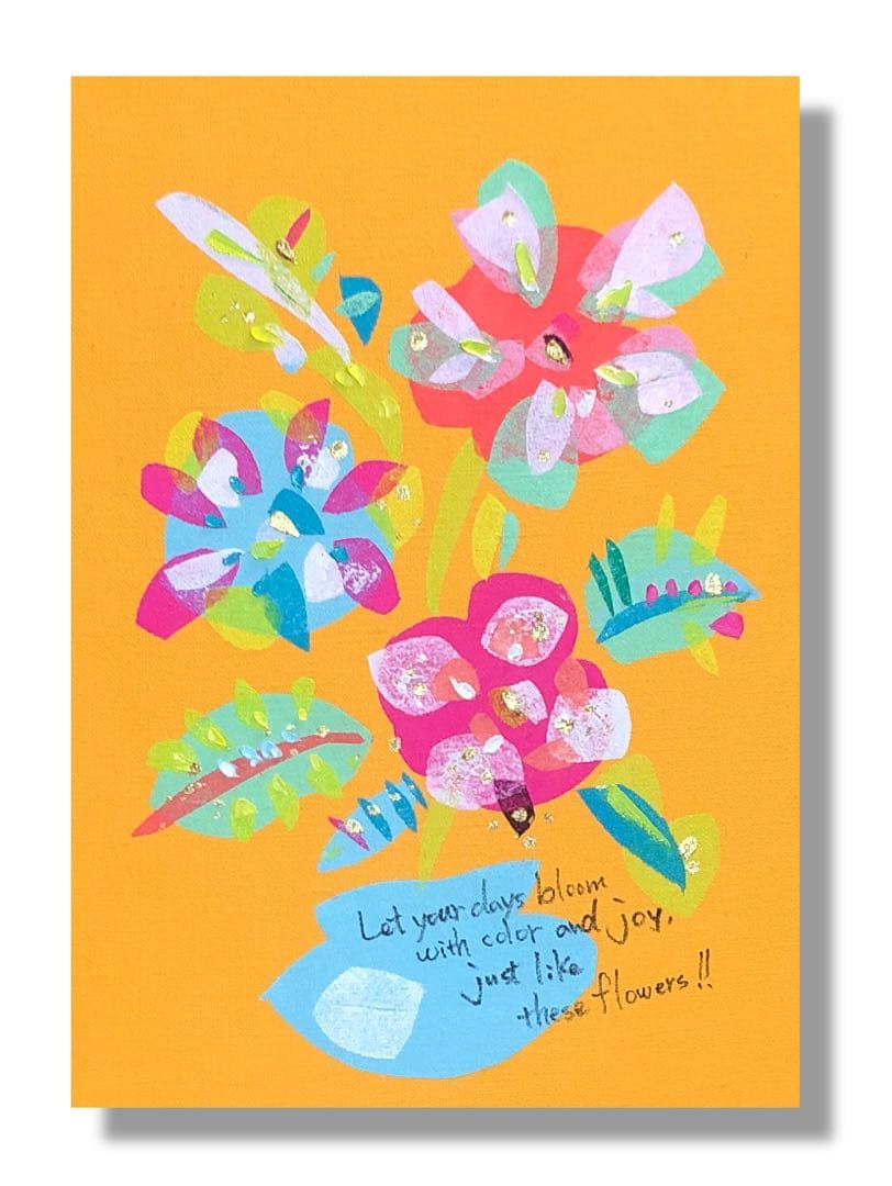 絵画　油絵　原画　一点物　ポップ　イエロー　花　カラフル　アート　F4