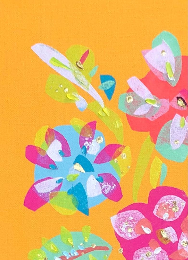 絵画　油絵　原画　一点物　ポップ　イエロー　花　カラフル　アート　F4