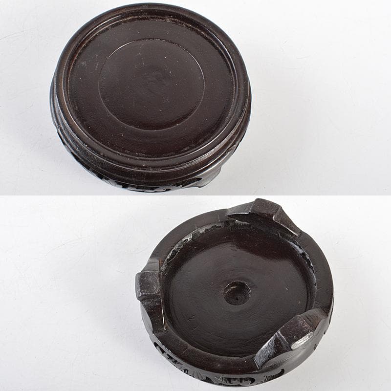 中国　古七宝琺瑯彩　花文　獅子摘蓋物　唐木台付　M　R5652