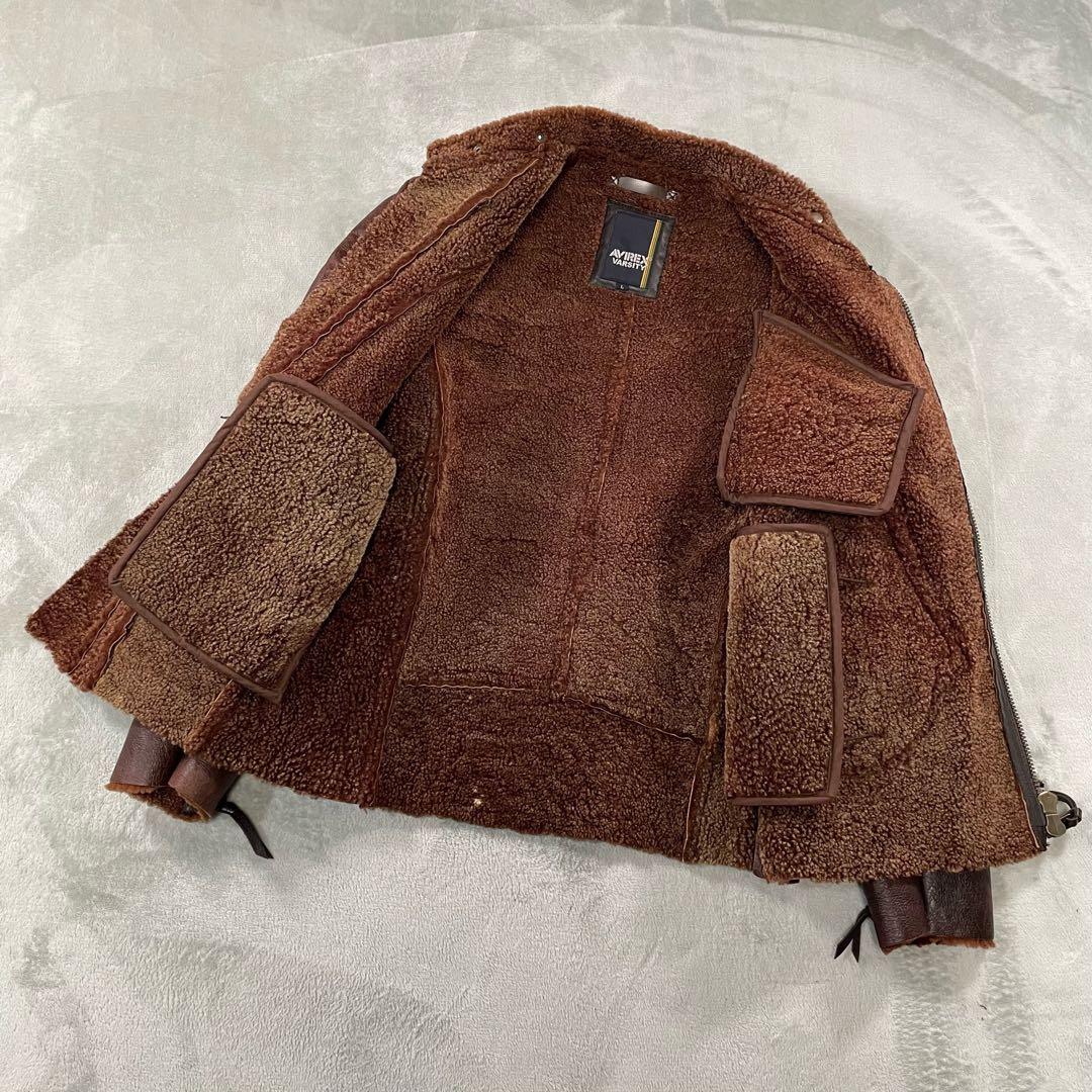 アヴィレックス　裏ボアムートンレザーライダースジャケット ブラウン L