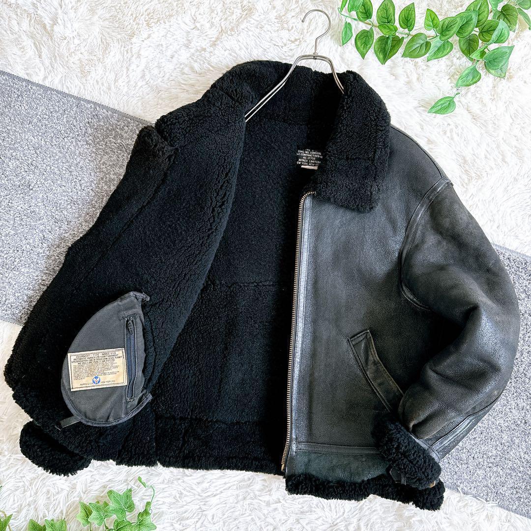 AVIREX B-3 フライトジャケット レザージャケット ムートン　黒　40