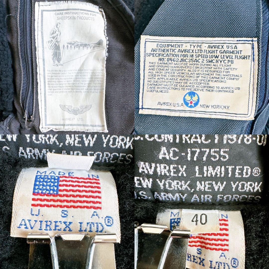 AVIREX B-3 フライトジャケット レザージャケット ムートン　黒　40