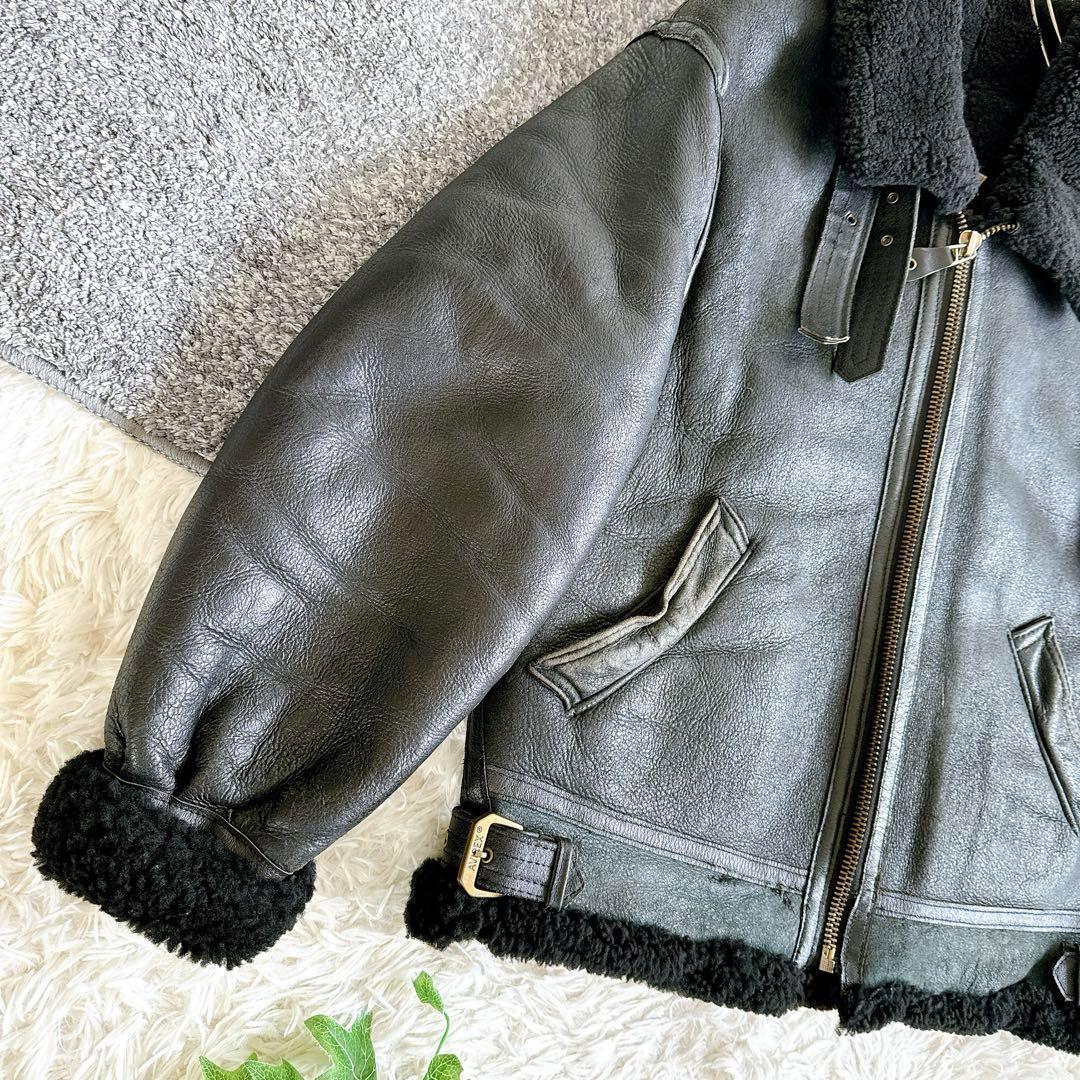 AVIREX B-3 フライトジャケット レザージャケット ムートン　黒　40