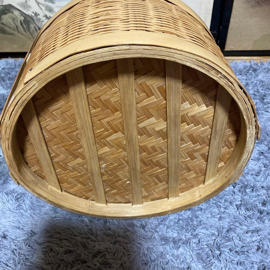 レトロ　竹細工♡ 竹籠　蓋付き　工芸品　バスケット　竹細工