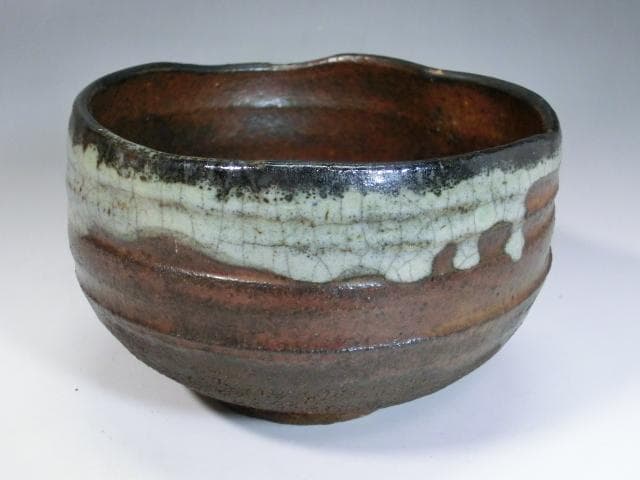 茶碗■古唐津 歪み碗 白釉涙痕 お茶道具 時代物 骨董品 古美術■