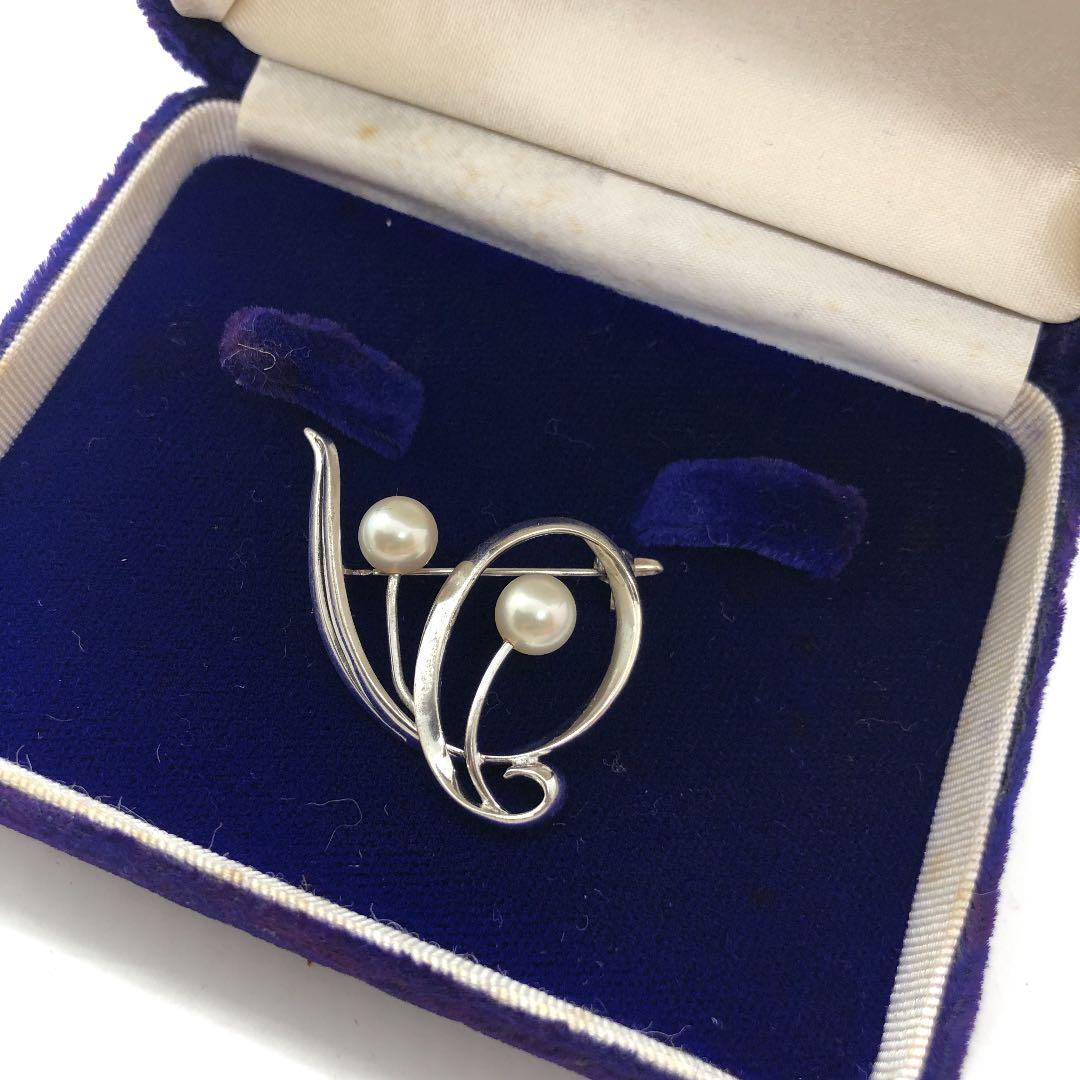 ヴィンテージ ミキモト　真珠　シルバー　925 ブローチ　箱付き