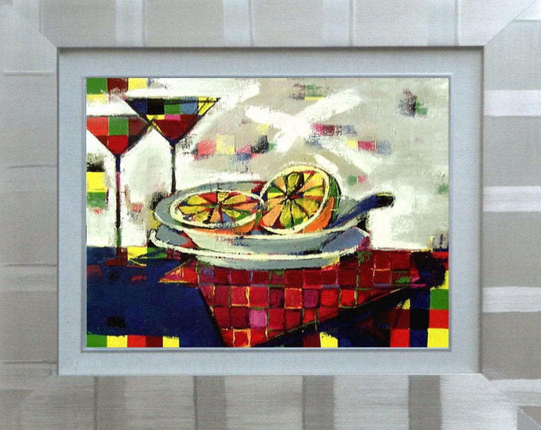 油絵 菅家令子 インテリア uF6-061703 静物 フルーツ グラス