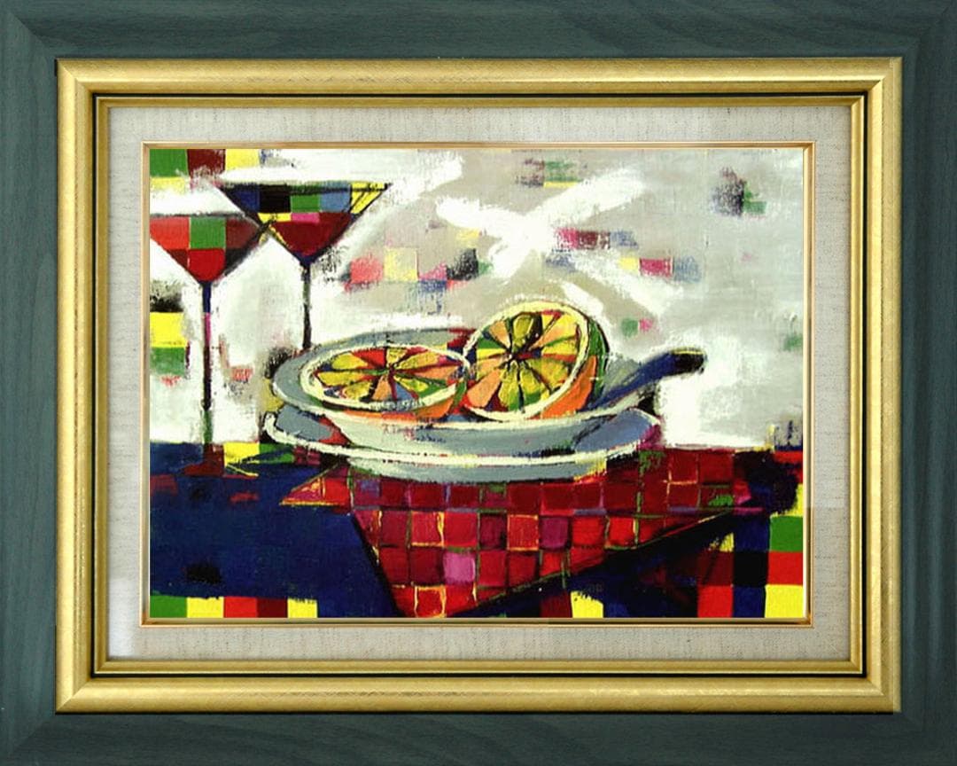 油絵 菅家令子 インテリア uF6-061703 静物 フルーツ グラス