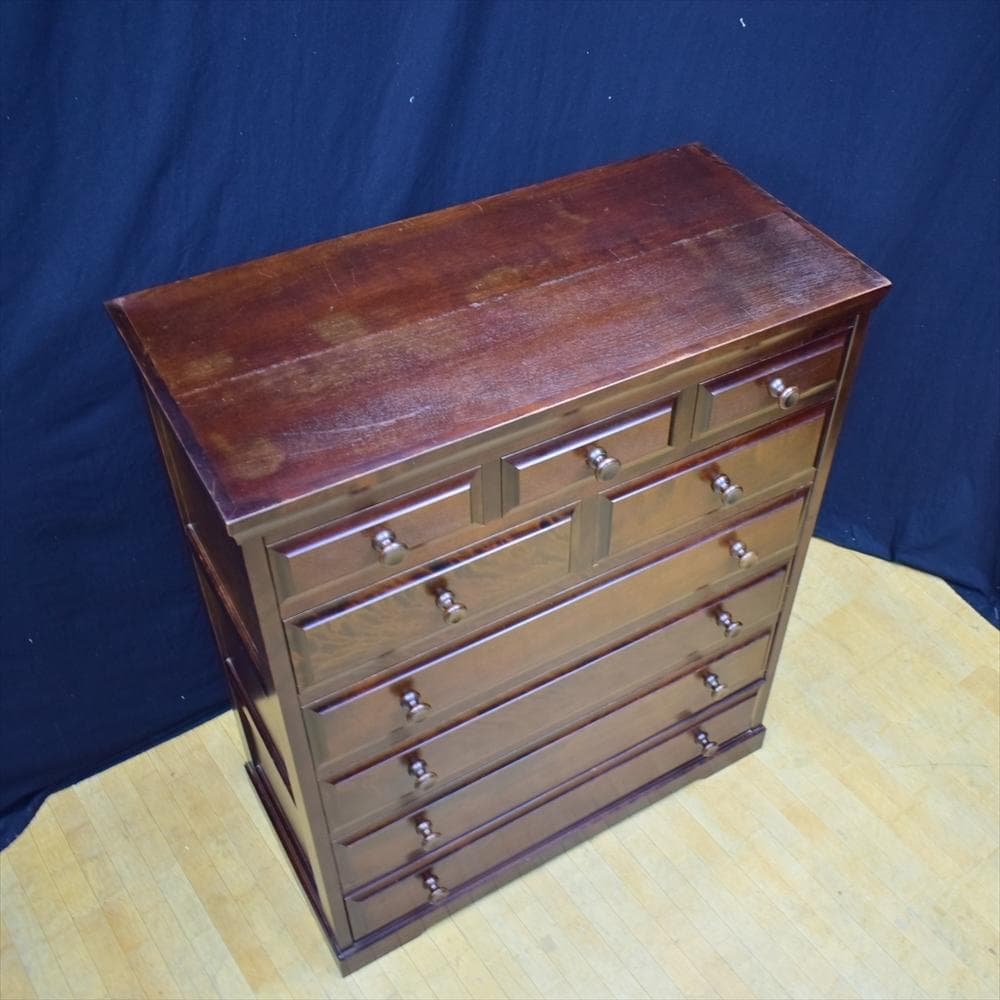 【送料込】 北海道民芸家具 樺 無垢 ６段９杯 タンス チェスト