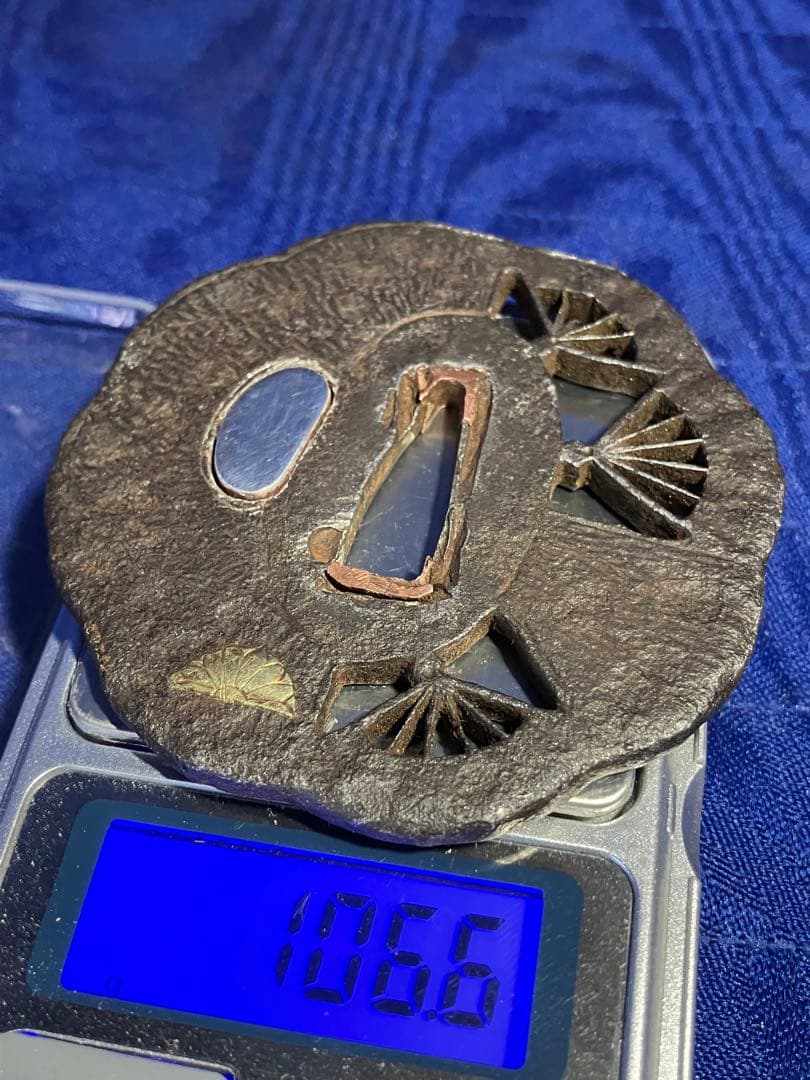 鍔　日本刀　小刀鍔　金銀象嵌　鉄鍔　透かし扇