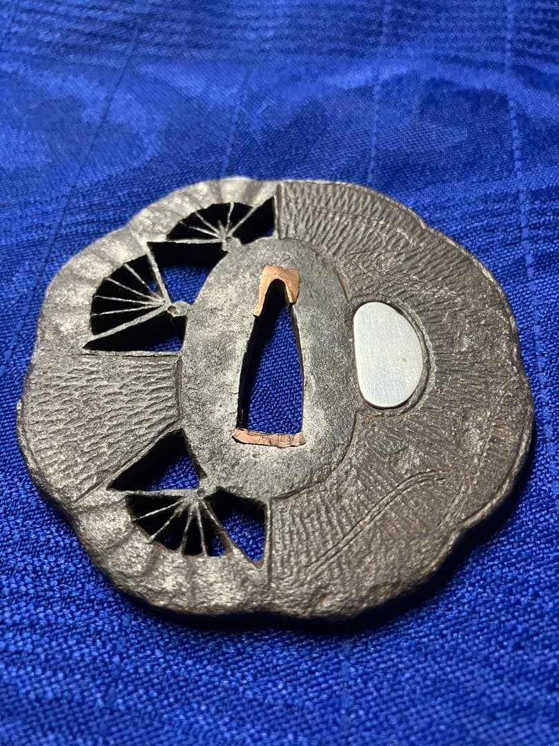 鍔　日本刀　小刀鍔　金銀象嵌　鉄鍔　透かし扇