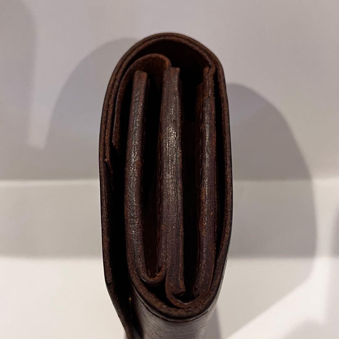 お札が折らずに入る 二つ折り財布 イタリアンレザー ハンドメイド ブラウン