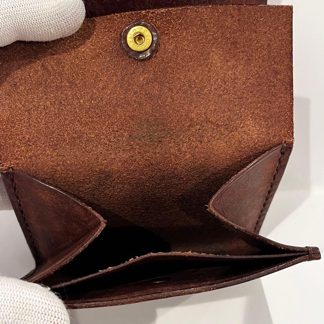 お札が折らずに入る 二つ折り財布 イタリアンレザー ハンドメイド ブラウン