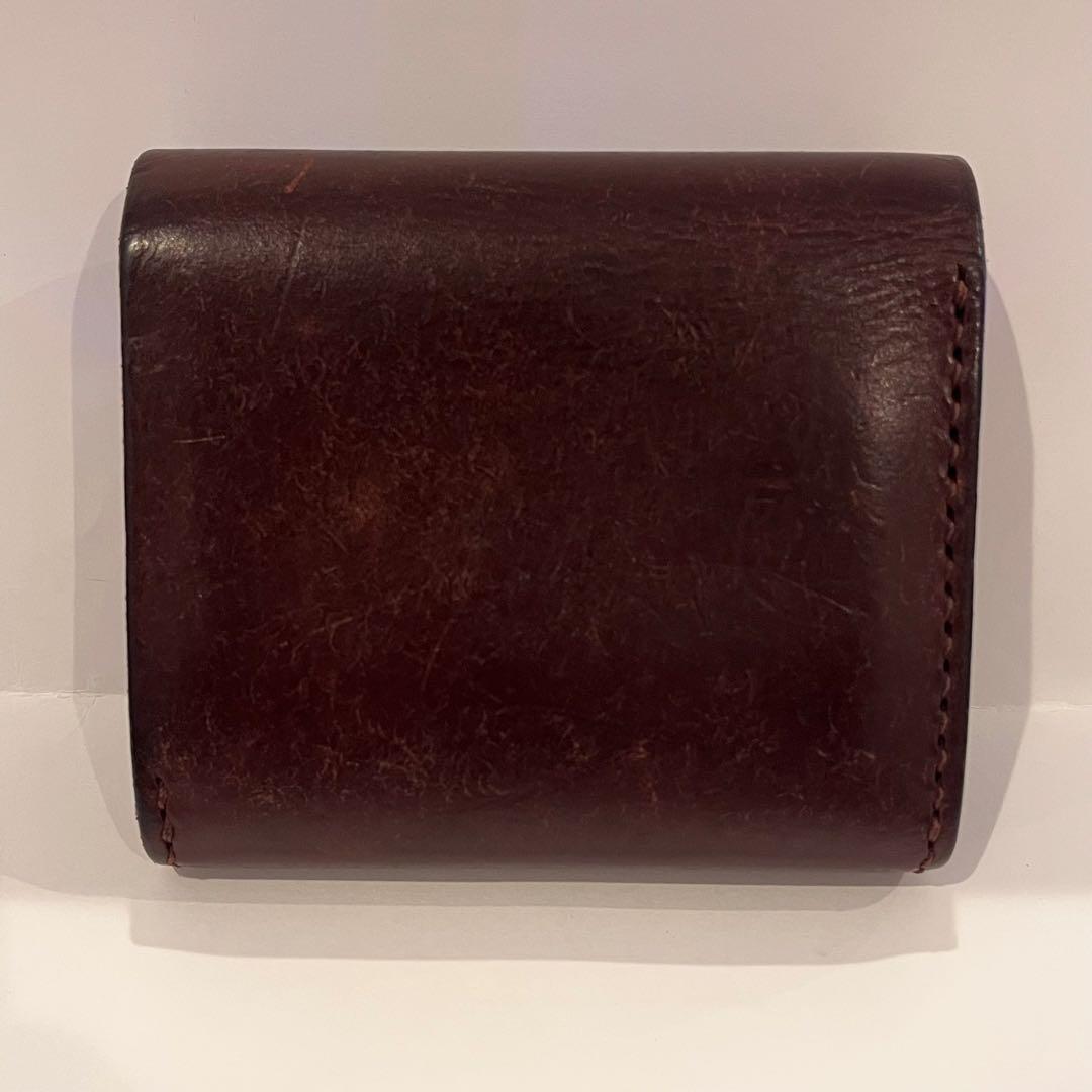 お札が折らずに入る 二つ折り財布 イタリアンレザー ハンドメイド ブラウン