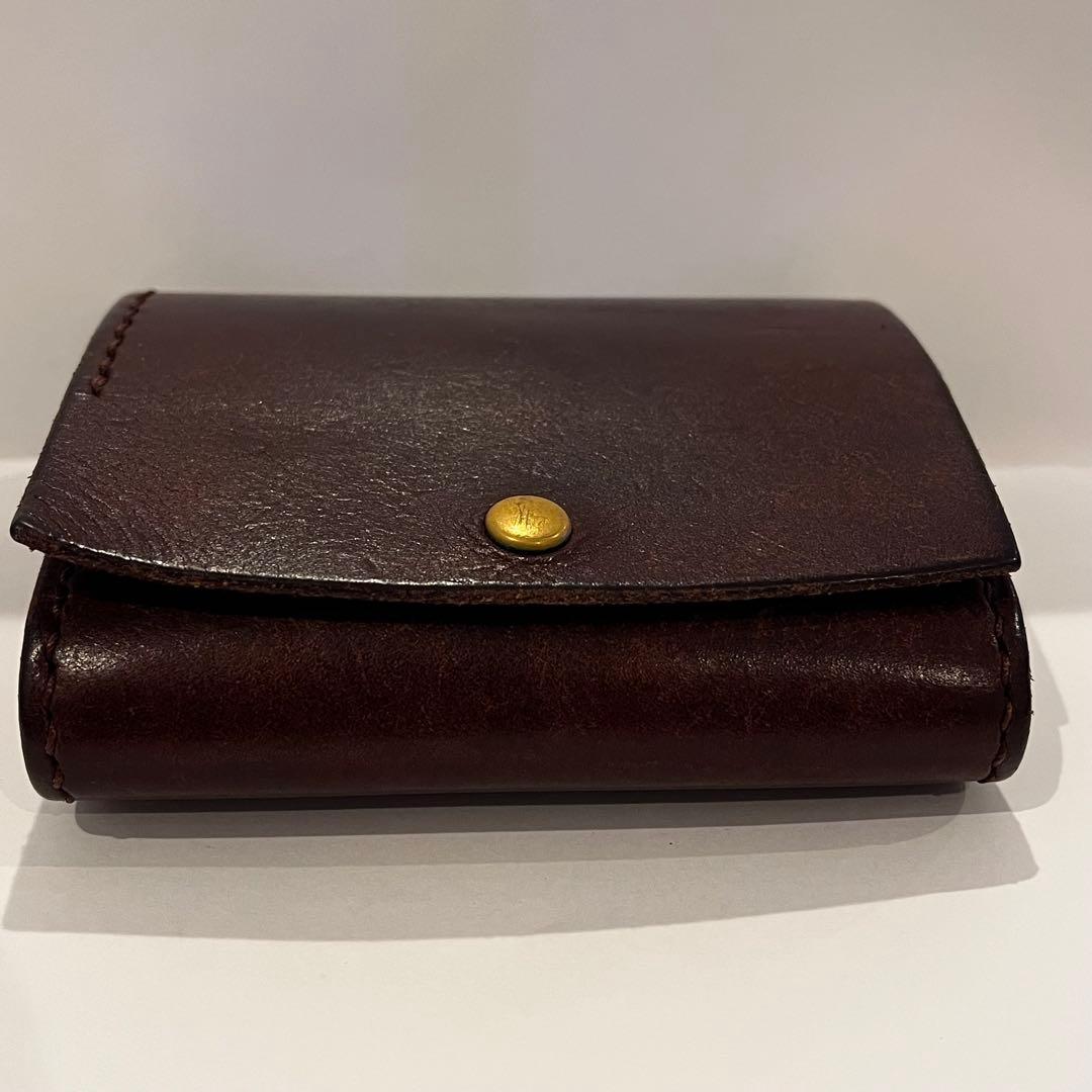 お札が折らずに入る 二つ折り財布 イタリアンレザー ハンドメイド ブラウン