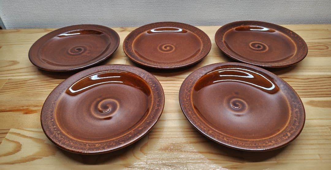 送料込【逢絢亭】茶道具 銘々皿 大樋焼 飴釉 渦紋 5枚 10代 大樋長左衛門