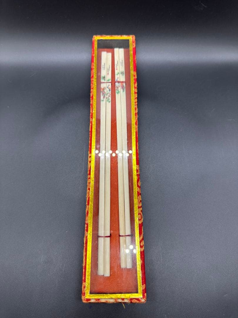 天然材質　牙雕箸　はし　彫刻　中国　骨董　古美術