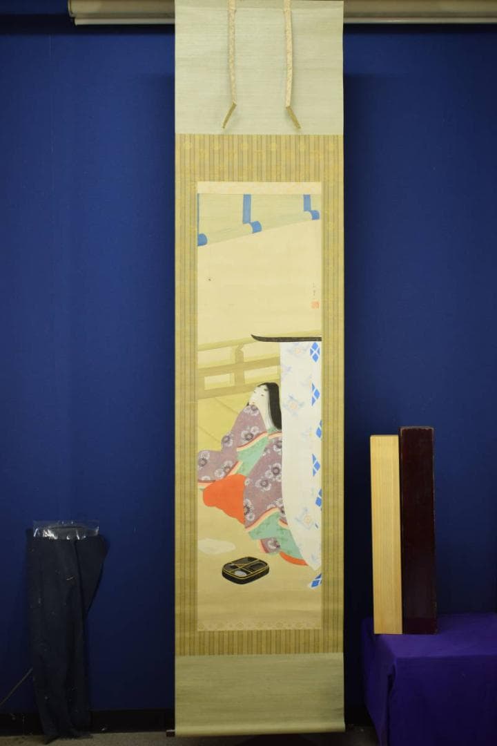 真作/紅園/紫式部図/桐箱二重箱付/布袋屋掛軸HE-757