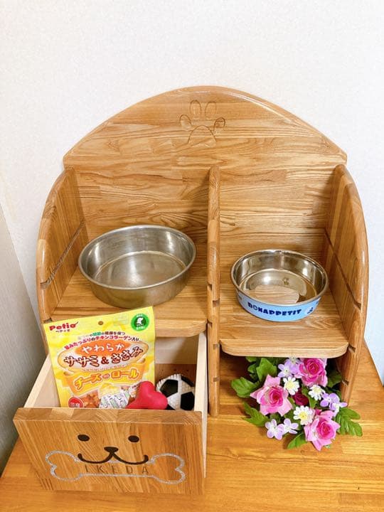 高級食器スタンド 犬用 ペット オーダーメイド 大型犬用 名前彫刻  贈り物