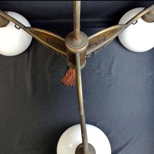 三灯式　和製　シャンデリア　骨董　電笠