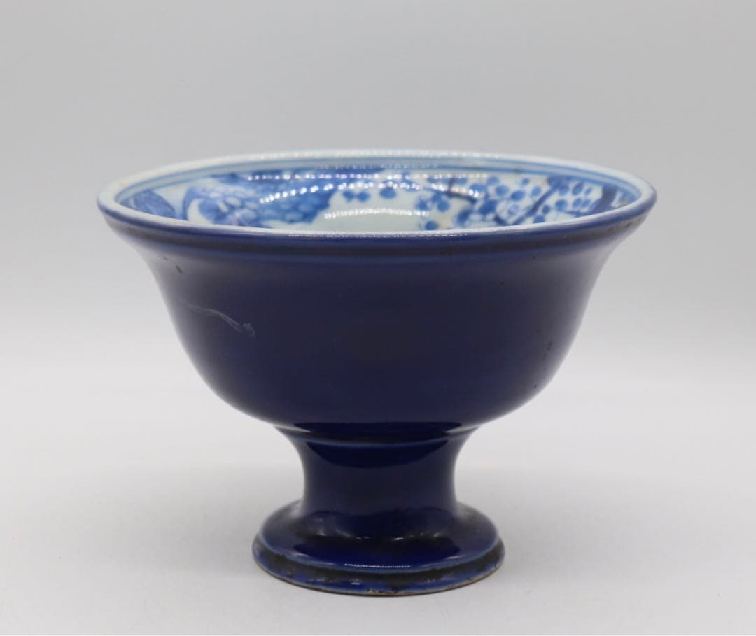 岐No18 中国　清時代　瑠璃釉松竹梅紋高足器　送料込み0503