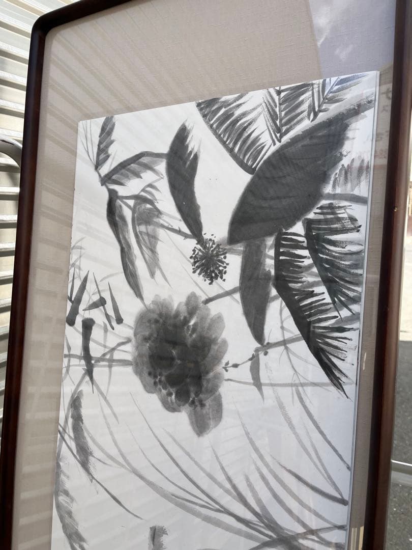 モノクロ　水彩画 額縁　額　銘有