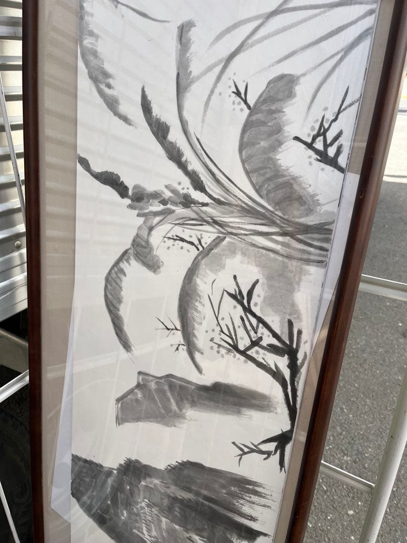 モノクロ　水彩画 額縁　額　銘有