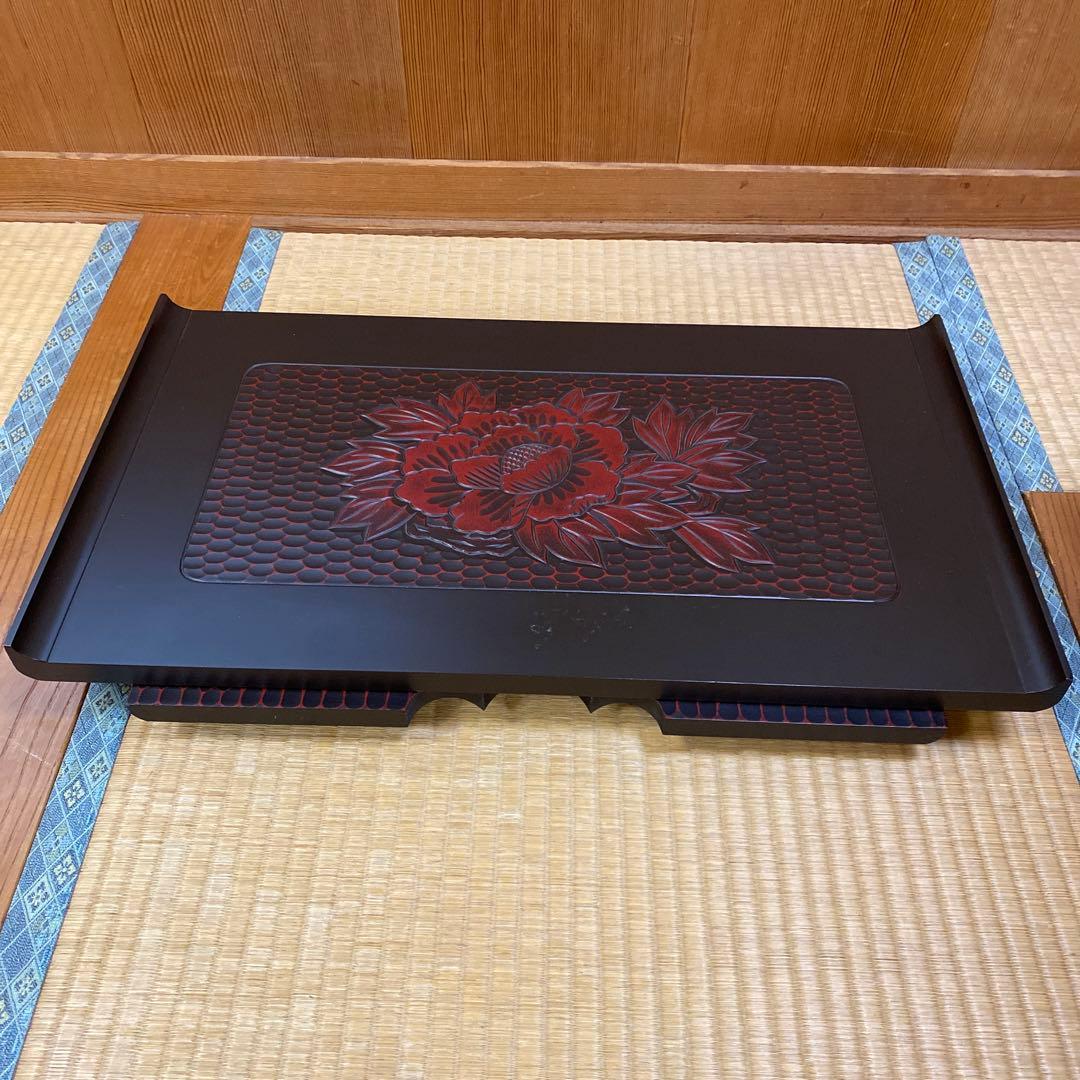 文机　鎌倉彫　花柄　折りたたみ　レトロモダン　昭和レトロ　花台　写経台　伝統工芸