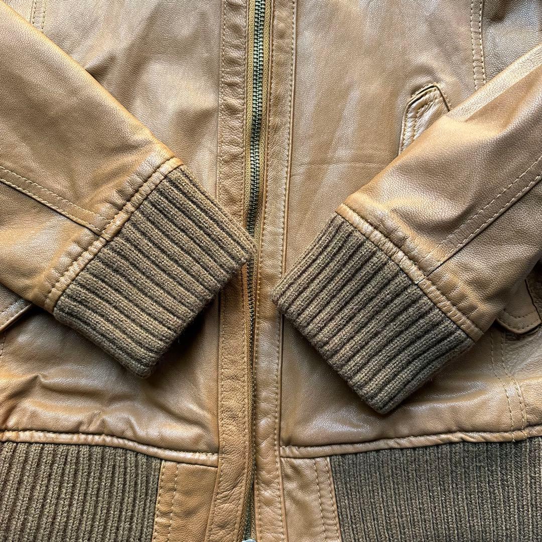 希少色 タケオキクチ ゴートスキン ライダース シングル 茶 リブ ダブルジップ