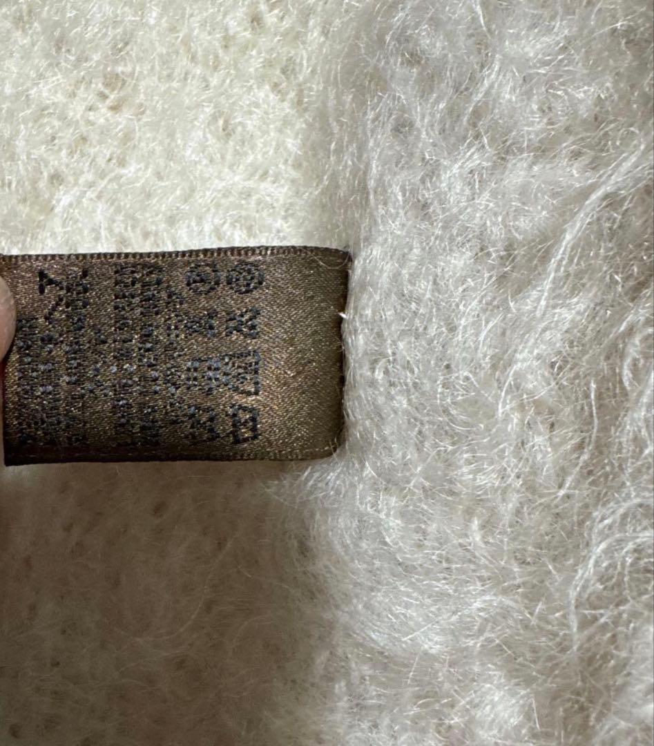 ホワイト モヘアマフラー フリンジ付き　ロエベ　LOEWE