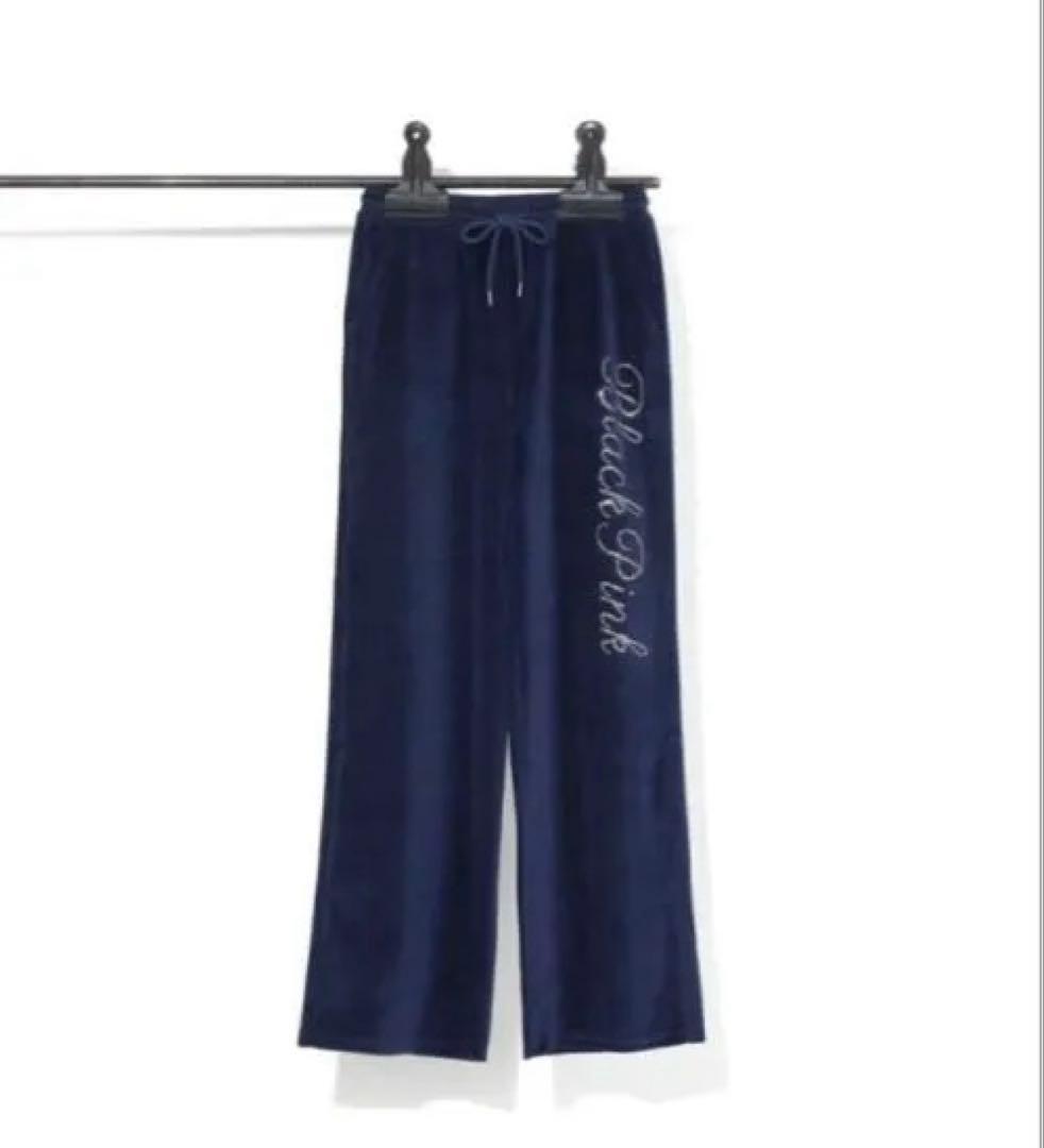値下げ中　BLACKPINK ベロアロングパンツ（NAVY）Lサイズ
