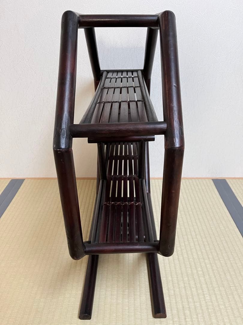 八角型飾り棚、茶器棚、珍品収納、コレクション棚、竹工芸、茶道具、アンティーク