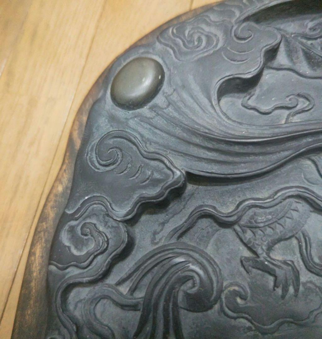 大きな硯 雲龍彫り 台座付き 書道 硯 特大 匿名配送 メルカリ便