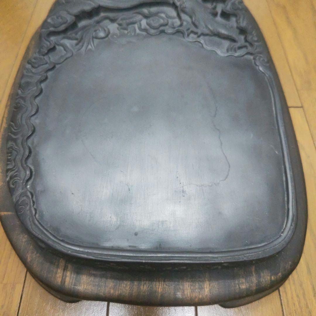 大きな硯 雲龍彫り 台座付き 書道 硯 特大 匿名配送 メルカリ便