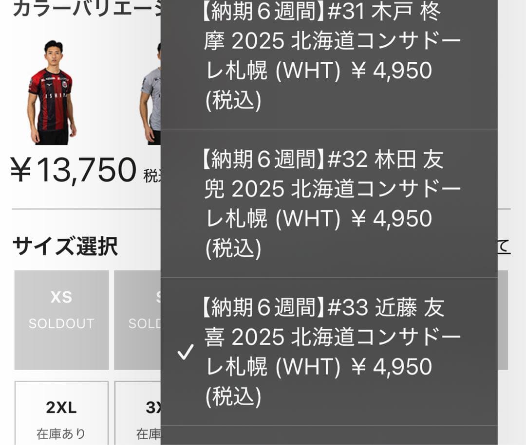 2025 コンサドーレ札幌 1stユニフォーム　Mサイズ