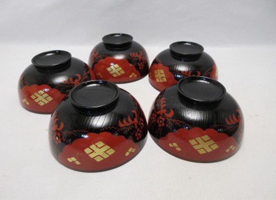 美品 懐石道具 木製 正法寺蒔絵 煮物椀 5客揃 内黒 おしゃれ 和食器