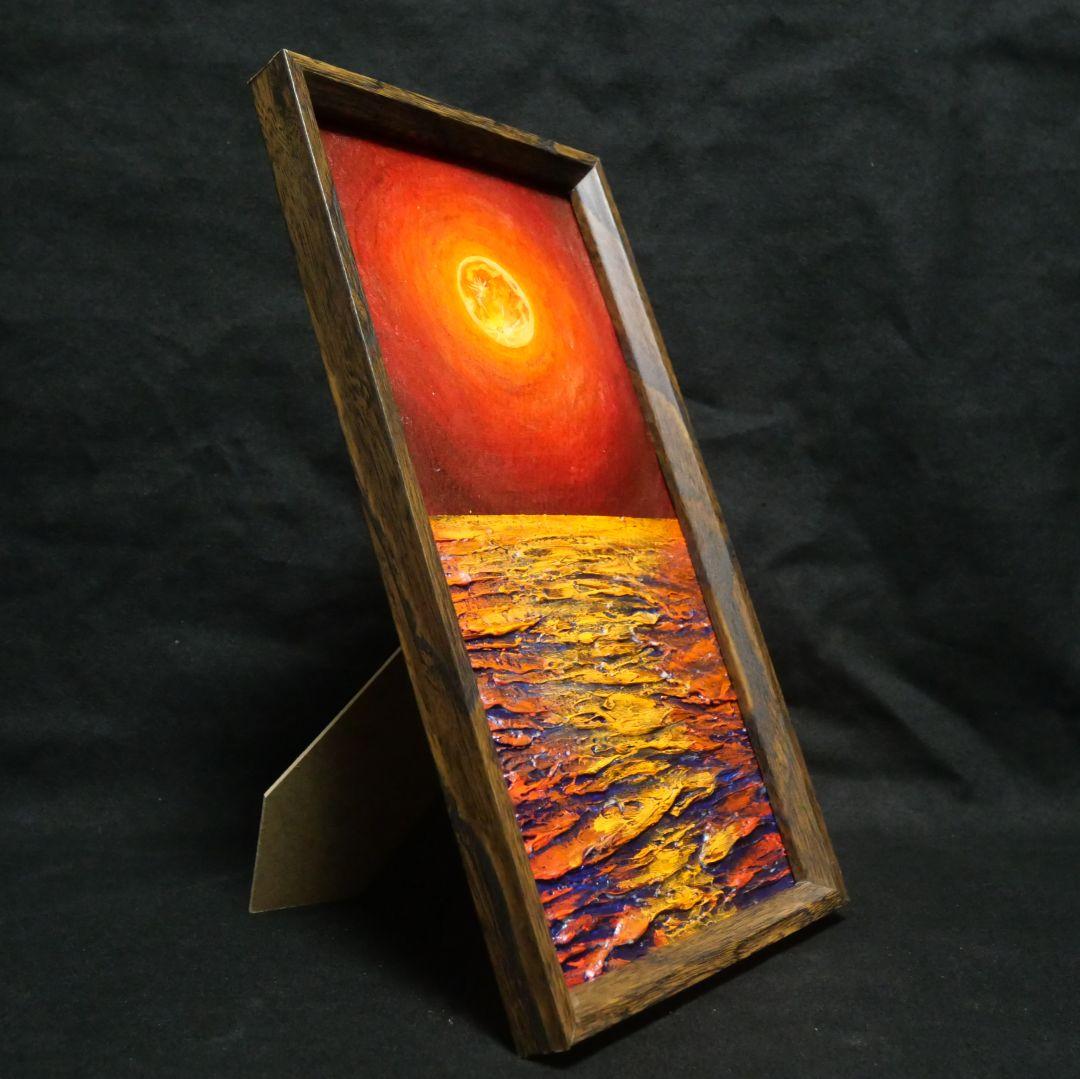 油絵 油彩 油彩画 絵 絵画 長方形ミニ絵画【オレンジ色の満月】