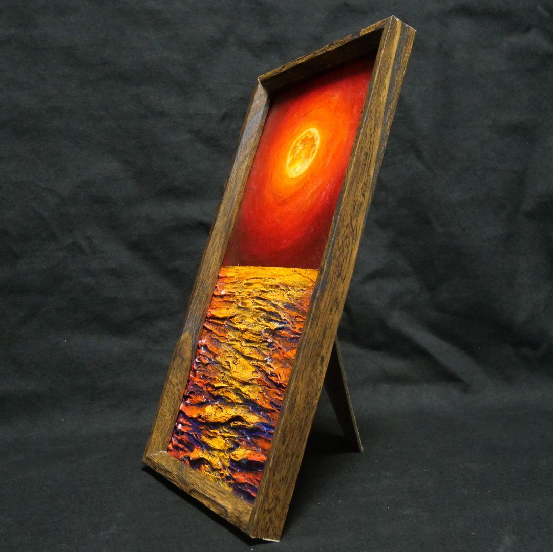 油絵 油彩 油彩画 絵 絵画 長方形ミニ絵画【オレンジ色の満月】