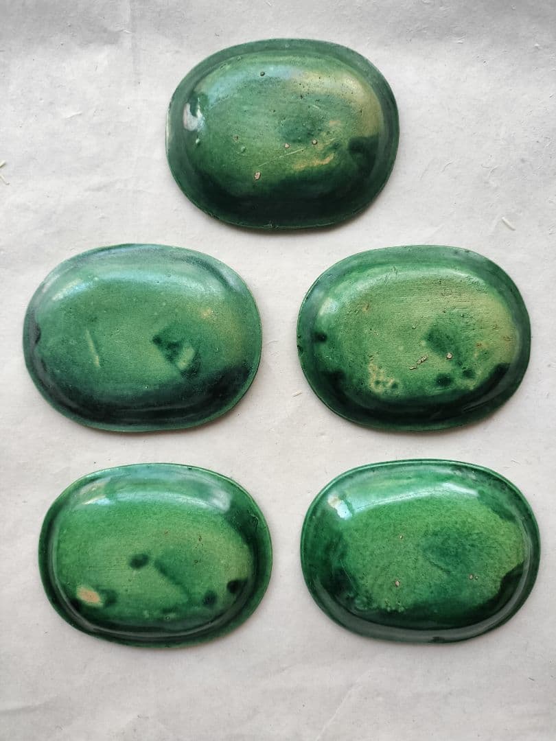 珉平焼｜５枚セット 龍文 小判型 小皿 オーバル 淡路