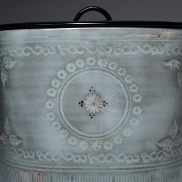 宮川香雲　狂言袴水指　共箱　茶道具　竜谷窯　京焼