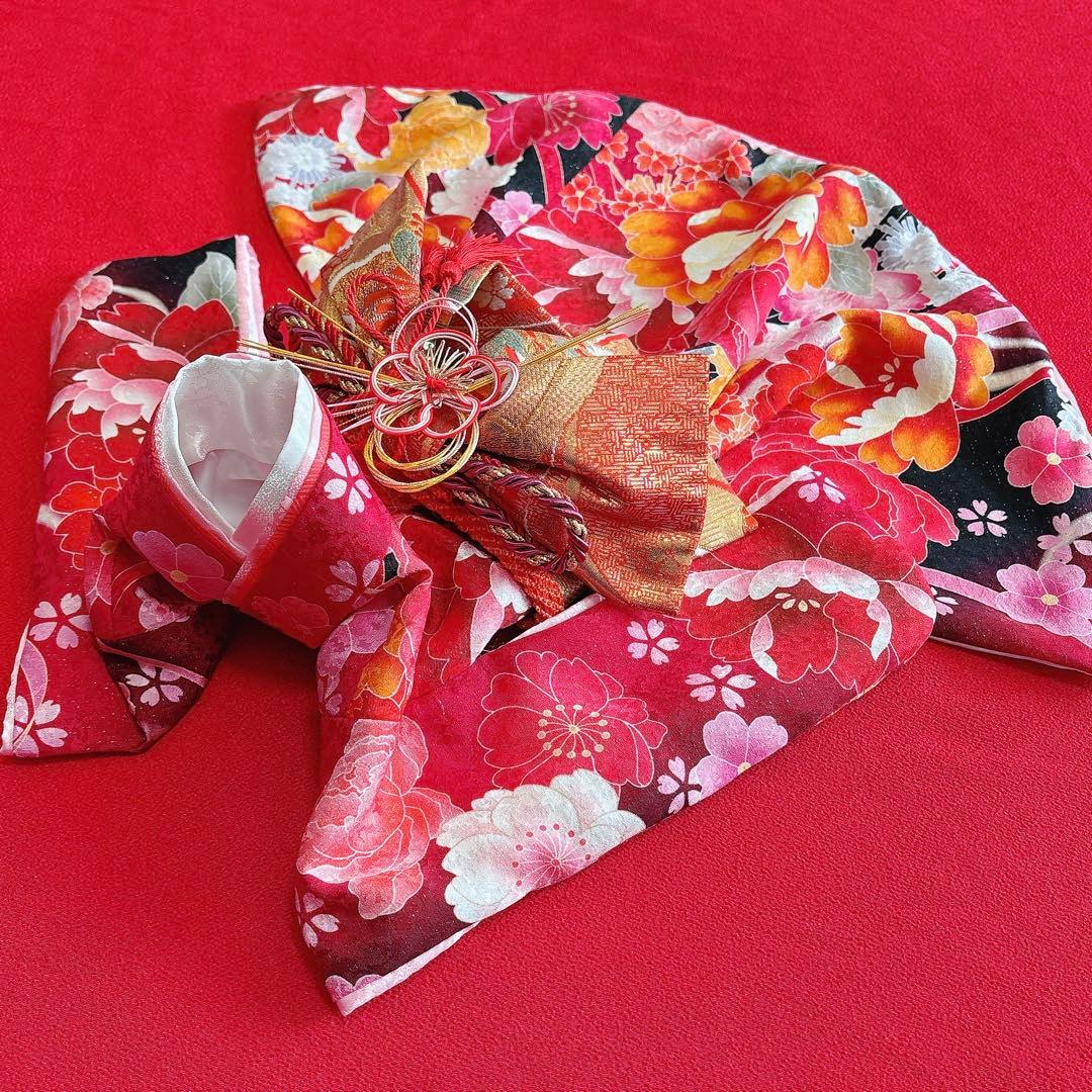 即納✨犬の着物 犬用大振袖 S 大振袖 犬服 赤系 お引き摺り