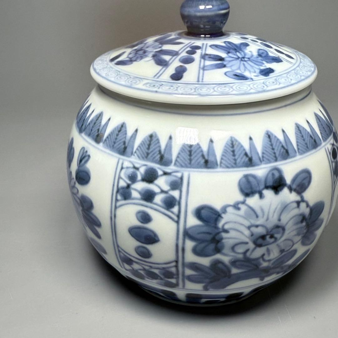 古伊万里　染付芙蓉手蓋物　冨貴長春　状態良し　飴玉入れ