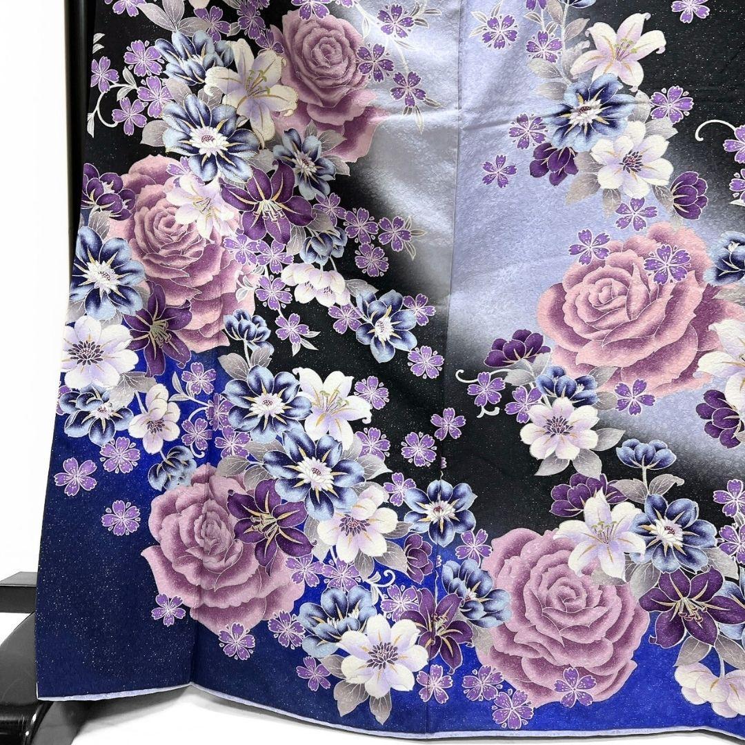 銀通し　刺繍　百合　薔薇模様　振袖　晴れの日　成人式　卒業式　着物　115p