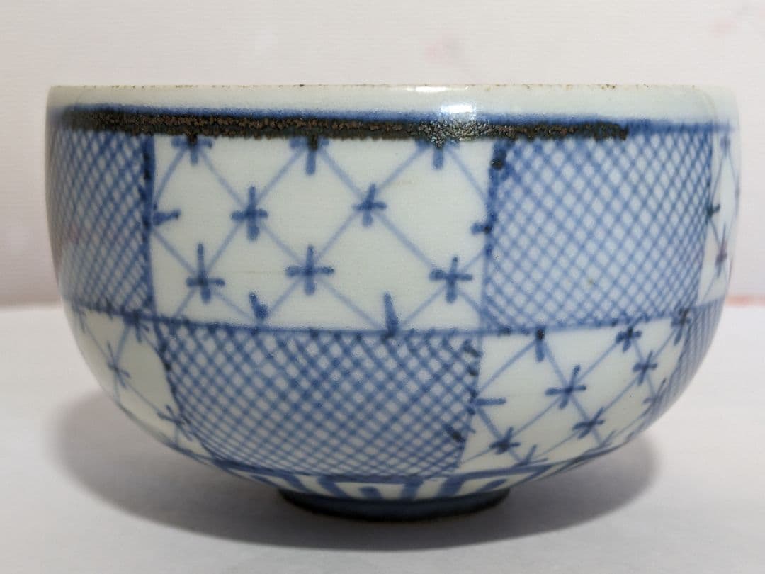 ♦江戸時代 古伊万里 染付 市松紋様 ころ茶碗 コレクション骨董品アンティーク