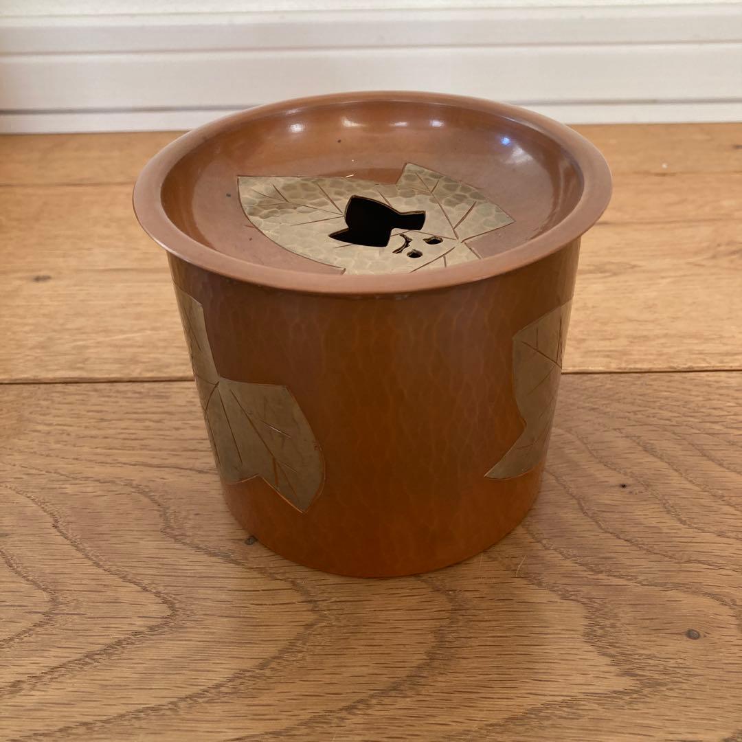 玉川堂　葉文　銅製　鎚起銅器　建水　茶こぼし　共箱　伝統工芸品