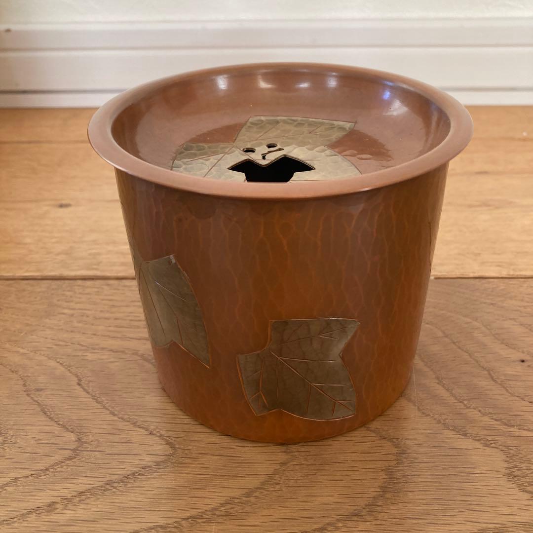 玉川堂　葉文　銅製　鎚起銅器　建水　茶こぼし　共箱　伝統工芸品