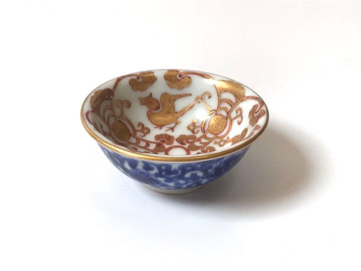 骨董　アンティーク　大日本永楽造　金彩　染付　煎茶碗　酒器　猪口　染錦